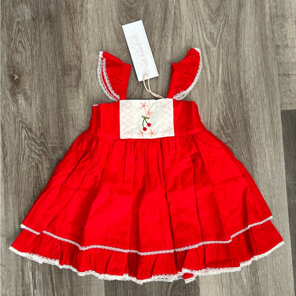 Well Dressed Wolf Girls Red Cherries Dress, Size 12 month. Brand New with Tags